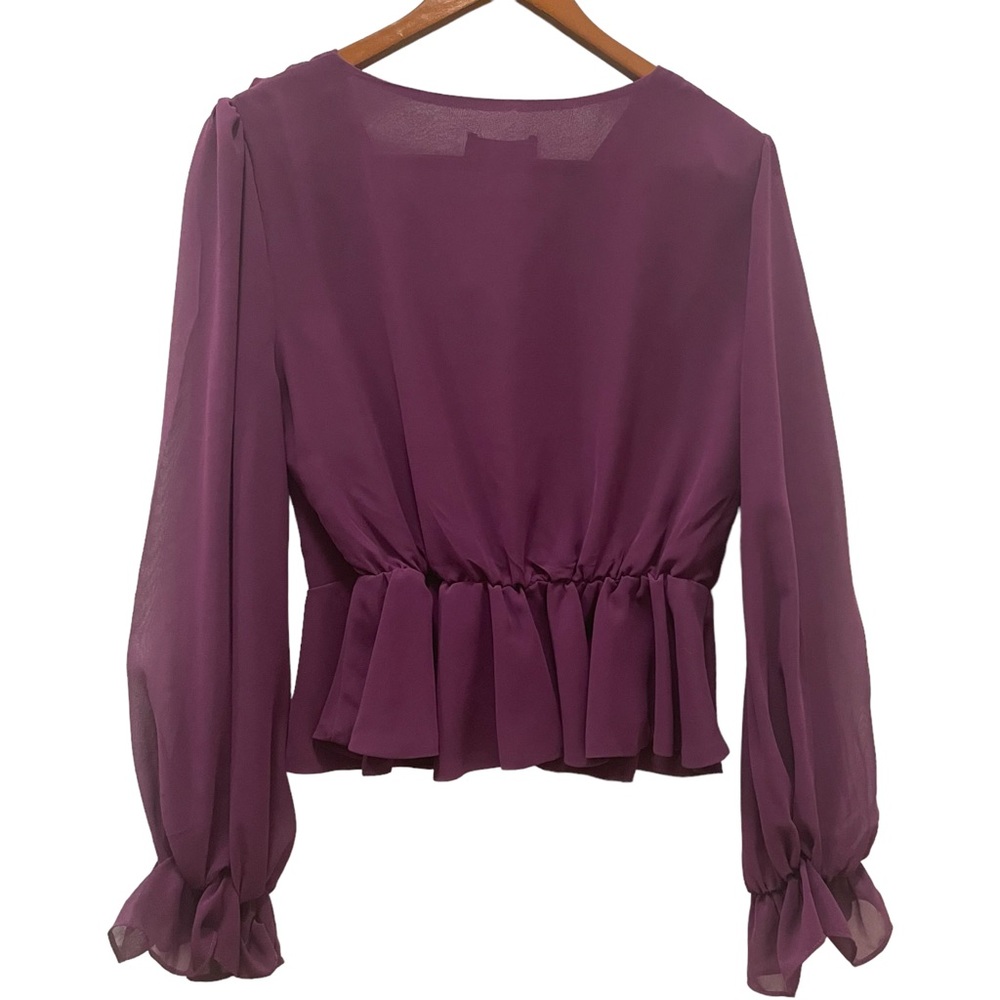 Lulus Women’s Purple Long Sleeves Ruffle Cropped Peplum Blouse Size Medium - Picture 5 of 5